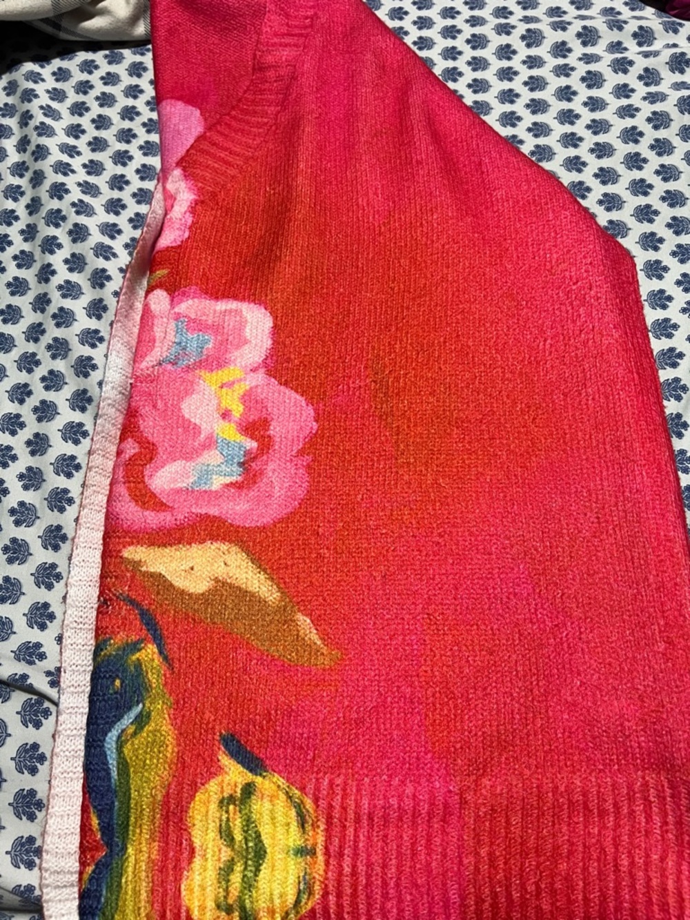 Bright Fuchsia Floral V-Neck Sweater Cardigan - Picture 2 of 6
